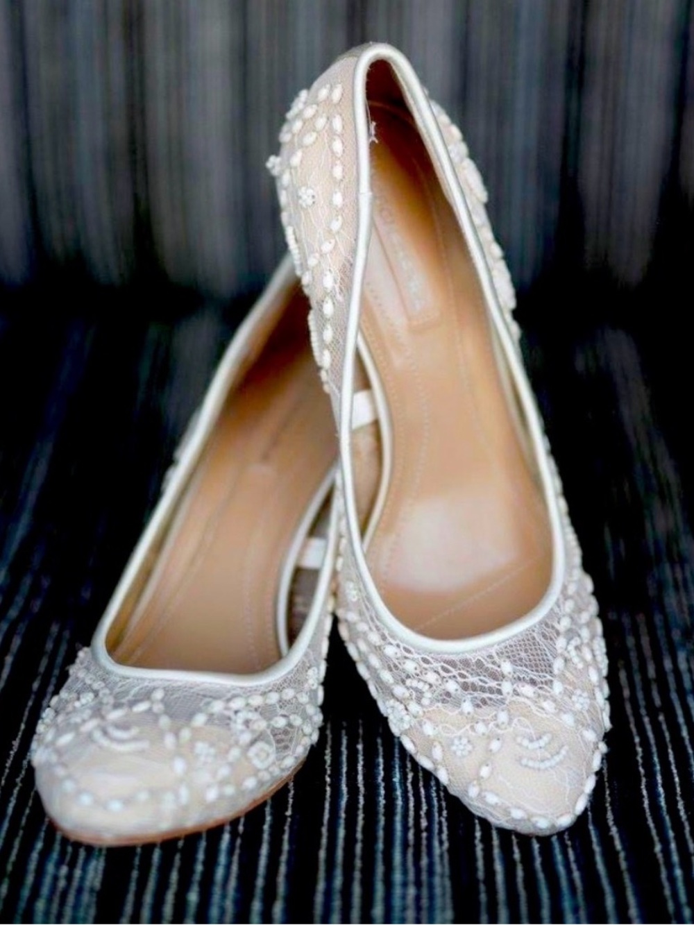 BCBG Ivory Lace Pearl Embellished Pointed Heels